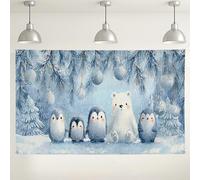 Winter Penguin and Bear Backdrop, Cute Snowy Scene Party Decorations, Indoor/Outdoor Photography Background for Holiday Events 71x43 Inch