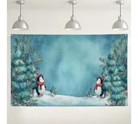 Winter Penguin Backdrop, Cute Snowy Scene Decor for Holiday Parties, Christmas Photography Background for Kids and Family Events 71x43 Inch