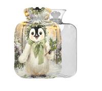 Winter Penguin Green Pattern Hot Water Bottle with Cover 2L Large Warm Water Bag for Bed Hand & Feet Pain Relief