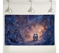 Winter Penguin Love Backdrop, Snowy Forest Scene Decorations, Cozy Indoor/Outdoor Photography Background for Holiday Parties 71x43 Inch
