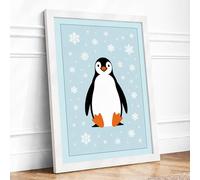 Winter Penguin Modern Framed Wall Art Print A3 (42×29.7cm) White, Wall Decor for Living Room, Bedroom, Office & Home, Ready to Hang, Art Gift