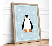 Winter Penguin Modern Framed Wall Art Print A4 (29.7×21cm) Oak, Wall Decor for Living Room, Bedroom, Office & Home, Ready to Hang, Art Gift