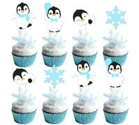 Winter Penguin Party Decoration 24 PCS Penguin Cake Toppers Blue Penguin Birthday Party Decors Penguin Baby Shower Decors Winter Onederland Supplies Arctic Animals Birthday Party Supplies