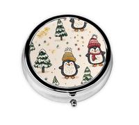 Winter Penguin Small Pill Box 3 Compartment Portable Pill Box for Purse Pocket Christmas Tree Mini Medicine Organiser for Daily Vitamin Fish Oil Storage