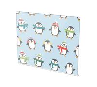 Winter Penguins Blue Pattern Acrylic Cutting Board with Counter Lip Non Slip Clear Vegetable Cutting Board for Protecting Countertops Large Size 16”×13”
