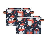 Winter Penguins Storage Bins Basket, Christmas Penguin Collapsible Rectangle Storage Box ,With Handles Toy Organizer Bin ,for Shelf Closet/Home/Bedroom/Kids Room/Laundry Room ,2(pack)