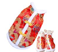 Winter Pet Dragon Robe - 40cm Embroidered Cat Cheongsam, Thick Comfortable Pet Vest | Comfortable Chinese New Year Costume for Cats Dogs Spring Festival Holiday Outfit Easy Wear Celebration Clothes