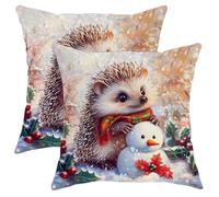 Winter Pillow Covers Set of 2, Cute Hedgehog and Snowman Decorative Throw Pillows, Holiday Cushion Covers for Christmas Sofa Bedroom Decor 16x16 Inch