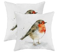 Winter Pillow Covers Set of 2, Red Robin Bird Decorative Throw Pillows Case, Indoor Farmhouse Style Cushion Covers for Home Sofa Bed Couch 16x16 Inch