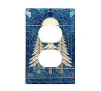Winter Pine Tree Light Switch Cover Plate/Outlet Covers, Blue and White Nature Design for Home Decor, Thermoplastic Wall Plates, Standard Size Single Duplex Outlet