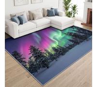 Winter Pine Trees Northern Lights Washable Living Room Area Rug 180x270 cm | Non Slip Large Dreamy Natural Scenery Rugs for Kitchen Bedroom Dining Room Home Office, Low Pile Carpet for Home Decor