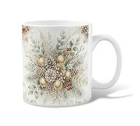 Winter Pinecones And Gold Ornament Pinecones Ceramic Coffee Mug 11oz | Watercolor Botanical Art, Drinking Cup, Gold Baubles, Winter Foliage, Woodland Theme, Cozy Beverage Mug
