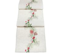 Winter Pines Embroidered Christmas Table Runner - Beige/Multi - 14" x 75"