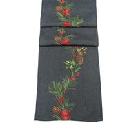 Winter Pines Embroidered Christmas Table Runner - Pewter/Multi - 14" x 75"