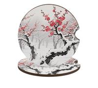 Winter Plum Grove Car Cup Holder Coasters 2-Pack Absorbent Wood & Cork Coasters for Car Cup Holders, Festive Car Accessories for Women & Men