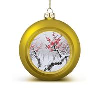 Winter Plum Grove Christmas Ball Ornaments - Golden Shatterproof Plastic Vintage Rustic Xmas Tree Decorations Pendant for Family Holiday Wedding Party Xmas Hanging Decoration