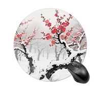 Winter Plum Grove Mouse Pad Round Laptop Mouse Mat Cute Computer Mousepad Keyboard Pad Non-Slip Desk Pads for Gaming Office Work Home