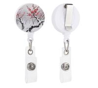 Winter Plum Grove Retractable Badge Reel - Personalized ID Name Badge Holder with Lanyard Cute Badges Reel Holder Round Nurse Doctor Name Tag Badges Clip for Work