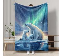 Winter Polar Bear Blanket, Blue Aurora Blanket for Cozy Home Decor, Soft Warm Plush Throw for Sofa, Bed, All Season 60x80 Inch