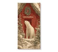 Winter Polar Bear Door Cover Banner Decorative, Rustic Snowy Landscape Holiday Decor, Indoor Outdoor Christmas Backdrop Supplies 36x72 Inch