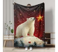 Winter Polar Bear Fleece Blanket, White Cozy Starry Snow Throw Blanket, Holiday Soft Warm Decor for Sofa, Bed, All Season 40x50 Inch