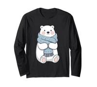 Winter Polar Bear Illustration with Scarf Long Sleeve T-Shirt