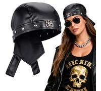 Winter PU Leather Bandana for Unisex, Windproof Biker Doo Rag for Biker Cyclist Outdoor Activities, Adjustable Headwrap Antique Silver Skull Cap, Vintage Motorcycle Accessories Fits 18.11 - 22.83 in