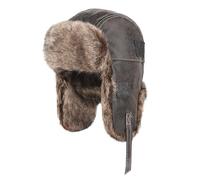 Winter PU Leather Bomber Hat Aviator Pilot Cap Men Women Warm Faux Fur Trooper Trapper Hat Waterproof Balaclava Ushanka Hat Cold Weather Outdoor Hat Fishing Hunting Ski Skating Cycling 58-60CM Brown