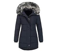 Winter Puffer Jacket for Women Light Rainproof Coat for Women with Pockets Womens Hoodie Zipper Inside Fleece Fashion Drawstring Slim Jacket Women Warm Padded Coat Faux-Fur' Coat