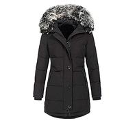 Winter Puffer Jacket for Women Light Rainproof Coat for Women with Pockets Womens Hoodie Zipper Inside Fleece Fashion Drawstring Slim Jacket Women Warm Padded Coat Faux-Fur' Coat