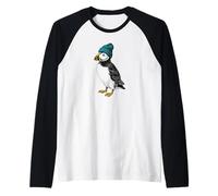 Winter Puffin with Beanie Cute Bird Raglan Baseball Tee