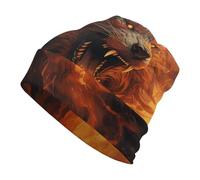 Winter Pullover Cap Wild Wolf in The Fire Printed Casual Beanie Hat Windproof Cap Warm Skull Hat for Men Women, Wild Wolf in the Fire, One size