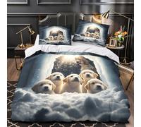 Winter puppies 3D Pattern Comforter Cover 3pcs 100% Microfibre Skin-Friendly Stain Cute animal scenes Duvet Cover 2 Pillow Shams Zippered Closure Lightweight Family & Guests Single (135x200cm)