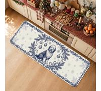 Winter Puppy Toile Rug Set Kitchen Rugs 16x47 Inch | Winter Puppy Illustration, Kitchen Sink Rug, Toile De Jouy Style, Snowy Theme, Kitchen Floor Runner Set