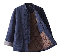 Winter Pure Cotton Tai Chi Uniform Jacquard Tang Suit Men Chinese Traditional Clothing Kung Fu Clothes Wing Chun Clothes,Long Sleeve Hanfu Jacket Coat Martial Arts S blue-3XL