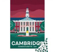 Winter Puzzle Gift: Cambridge Massachusetts Illustration 1000 Piece Jigsaw, 52x38cm/1000pcs