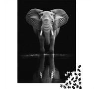 Winter Puzzle Gift: Elephant in Water Black And White Photo 1000 Piece Jigsaw, 70x50cm/1000pcs
