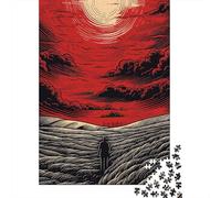 Winter Puzzle Gift: Red Sky, Lonely Figure, Field 1000 Piece Jigsaw, 52x38cm/1000pcs