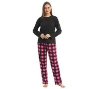 Winter Pyjamas Womens Pyjamas Set Ultra Soft Microfleece Long Sleeve Top & Fleece Checked PJs Bottoms Pyjamas for Women Lounge Wear Sets 2 Pieces