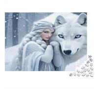 Winter Queen with Wolf 1000 Piece Winter Queen with White Wolf Jigsaw Puzzles for Adults And Kids Family Educational Games 1000 Pieces Stress Reliever Challenge High Difficulty 52x38cm/1000pcs