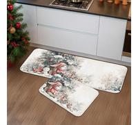 Winter Rabbit Kitchen Mats for Floor, Vintage Snowy Bunnies Soft Mats, Holiday Cushioned Comfort Washable Non Slip Decor Rugs for Kitchen Sinks Laundryroom Bathroom 2pcs