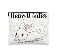 Winter Rabbit Makeup Bag, Cute Bunny Cosmetic Travel Pouch for Women, Portable Small Canvas Zipper Organizer, Holiday Skincare Toiletry Bag, White, 7x9 Inch, Rabbit