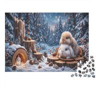 Winter Rabbit Premium 1000 Pieces Thick Cardboard Puzzle Snowy Forest for Older Children 12+ Anxiety Relief Indoor Activity 52x38cm/1000pcs