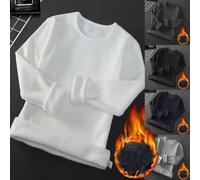 Winter Ready Mens O Neck Thermal Fleece Pullover Long Sleeve Undershirt for Casual Comfort (L Dark Gray)