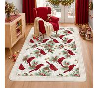 Winter Red Cardinal and Pinecones Theme Christmas Area Rug 3' X 5'