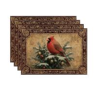 Winter Red Cardinal Placemats, Burgundy Vintage Style Place Mats for Dining Table, Non-Slip Washable Indoor Outdoor Holiday Decorative Placemat Set of 4