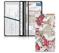 Winter Red Grey Houses with Trees and White Snow Christmas Pattern Leather Driver License Cards Holder, Car Registration and Insurance Card Holder, Leather Card Document Organizer for Men Women