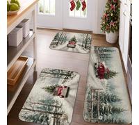 Winter Red Truck Kitchen Mats for Floor, Rustic Farmhouse Christmas Soft Mats, Cozy Cushioned Non Slip Decor Rugs for Kitchen Sinks Laundryroom Bathroom 3pcs