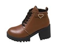 Winter Riding Boots, Women's Western Boots, Lace-Up Boots, Smooth Leather, Unisex Adult Riding Shoes, Side Zip, Leather Boots, Low Gothic Shoes, High Heel, Short Boots, brown, 8 UK