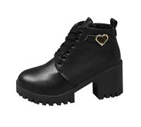 Winter Riding Boots, Women's Western Boots, Lace-Up Boots, Smooth Leather, Unisex Adult Riding Shoes, Side Zip, Leather Boots, Low Gothic Shoes, High Heel, Short Boots, black, 4 UK